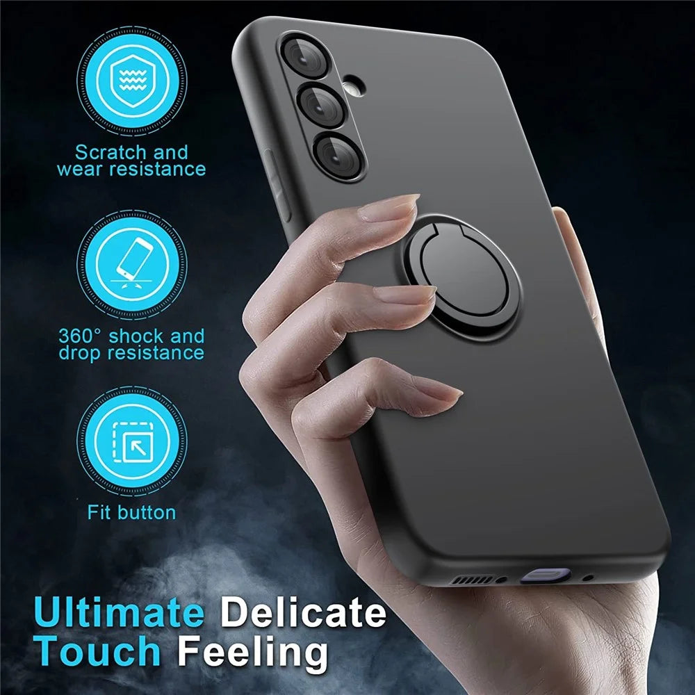For Samsung Galaxy A55 5G Case Kickstand Liquid Silicone Cover with 2.5D Arc Edge Tempered Glass Film - Black - 2