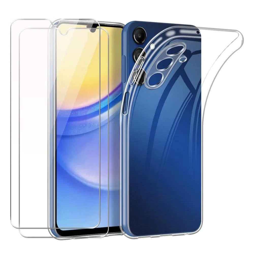 For Samsung Galaxy A24 4G (162.1 x 77.6 x 8.3mm) Case TPU Transparent Phone Cover with 2PCS Tempered Glass Film - 1