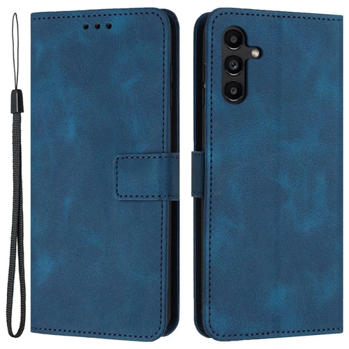 Phone Stand Cover for Samsung Galaxy A55 5G Case Skin-touch PU Leather+TPU Phone Shell - Blue - 1