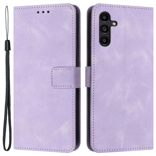 For Samsung Galaxy A15 5G Drop Protection Case Skin-touch PU Leather Phone Stand Cover - Purple - 1