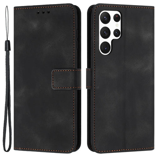 For Samsung Galaxy S24 Ultra Cell Phone Case Skin-touch PU Leather Dustproof Phone Stand Cover - Black - 1