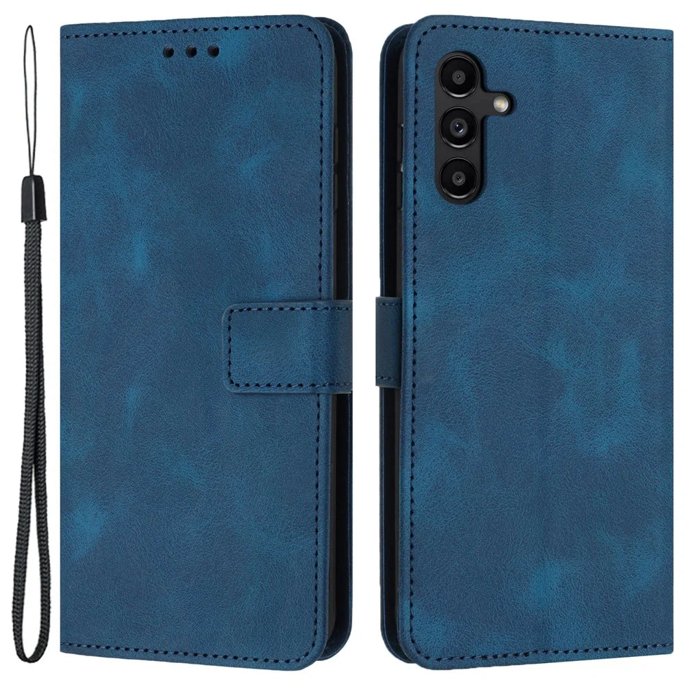For Samsung Galaxy S25 / S24 Phone Stand Cover Case Skin-Touch PU Leather Solid Color Phone Shell - Blue - 1