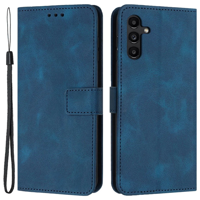 For Samsung Galaxy S25 / S24 Phone Stand Cover Case Skin-Touch PU Leather Solid Color Phone Shell - Blue - 1