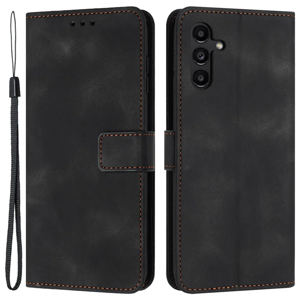 Phone Stand Case for Samsung Galaxy A25 5G (Global) (161.0 x 76.5 x 8.3mm) Skin-touch PU Leather Phone Cover - Black - 1