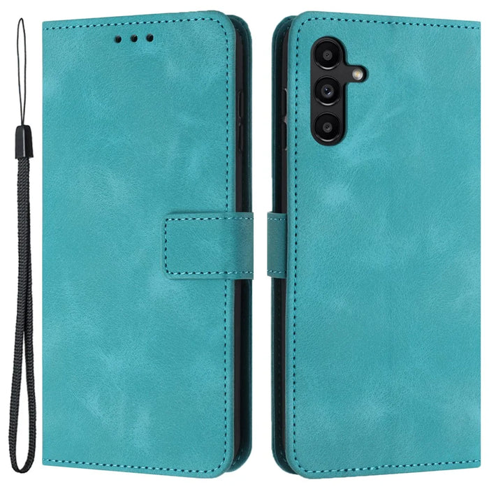 For Samsung Galaxy A35 5G Case Skin-touch PU Leather Solid Color Phone Stand Cover - Green - 1