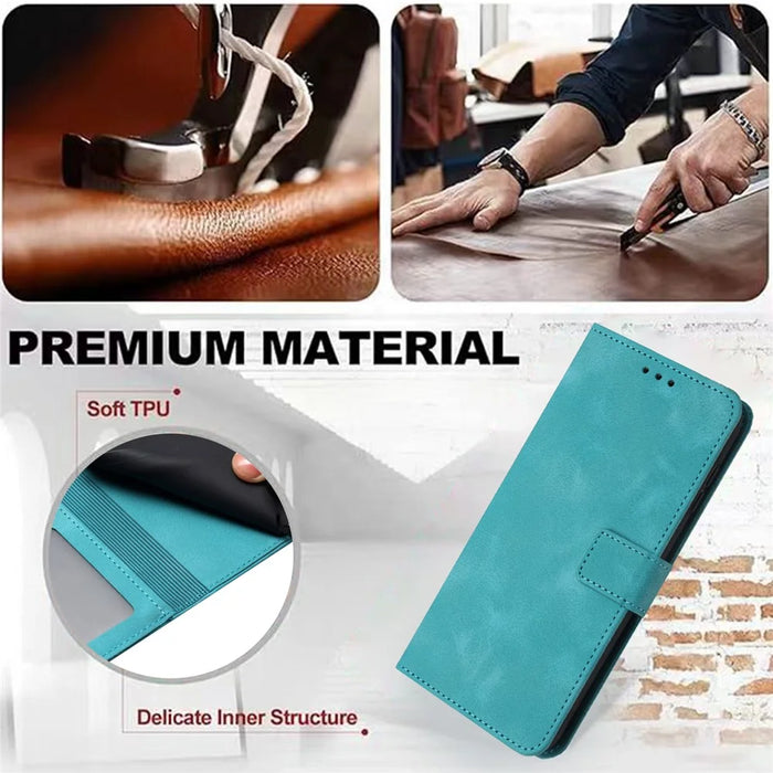 For Samsung Galaxy A35 5G Case Skin-touch PU Leather Solid Color Phone Stand Cover - Green - 6