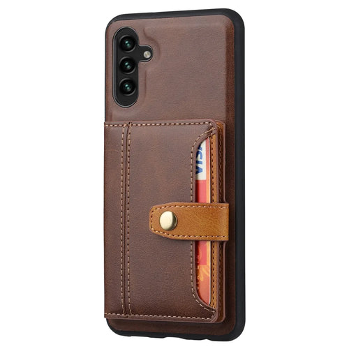 For Samsung Galaxy A55 5G Phone Case Card Holder PU Leather+TPU Kicsktand Cover - Brown - 1