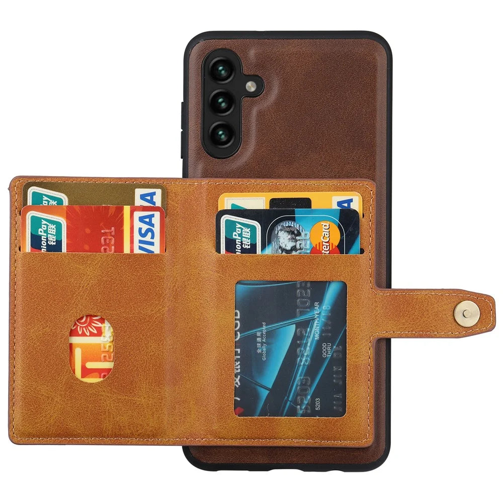 For Samsung Galaxy A55 5G Phone Case Card Holder PU Leather+TPU Kicsktand Cover - Brown - 2