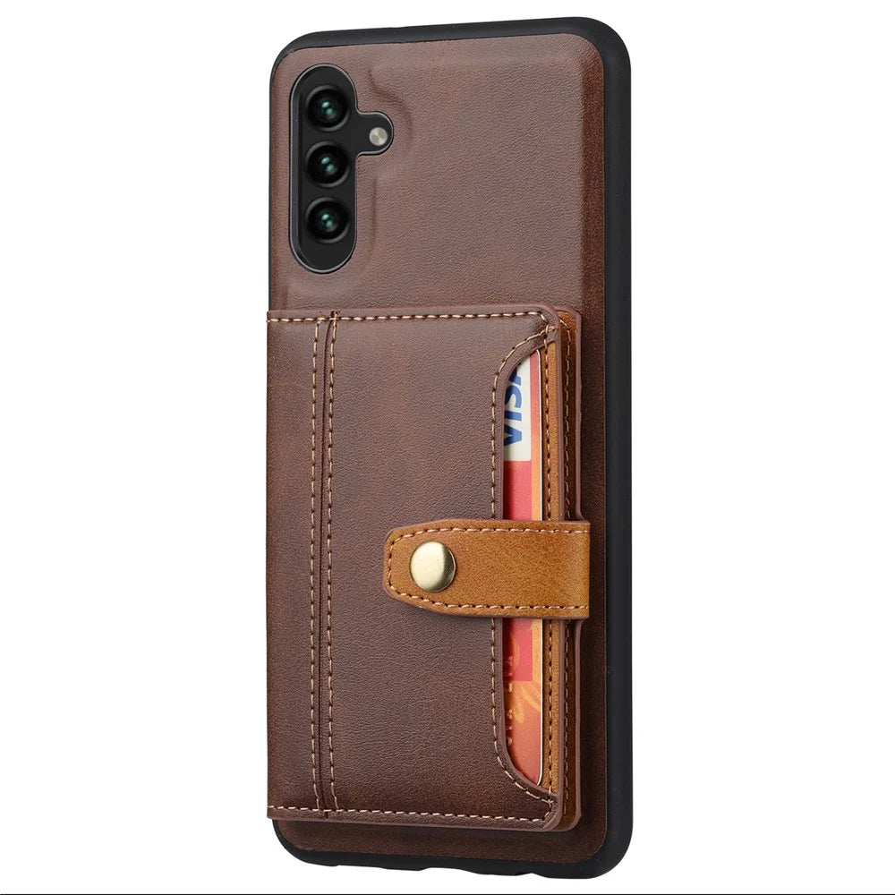 For Samsung Galaxy A25 5G (Global) (161.0 x 76.5 x 8.3mm) Case Card Holder Leather+TPU Phone Cover - Brown - 1