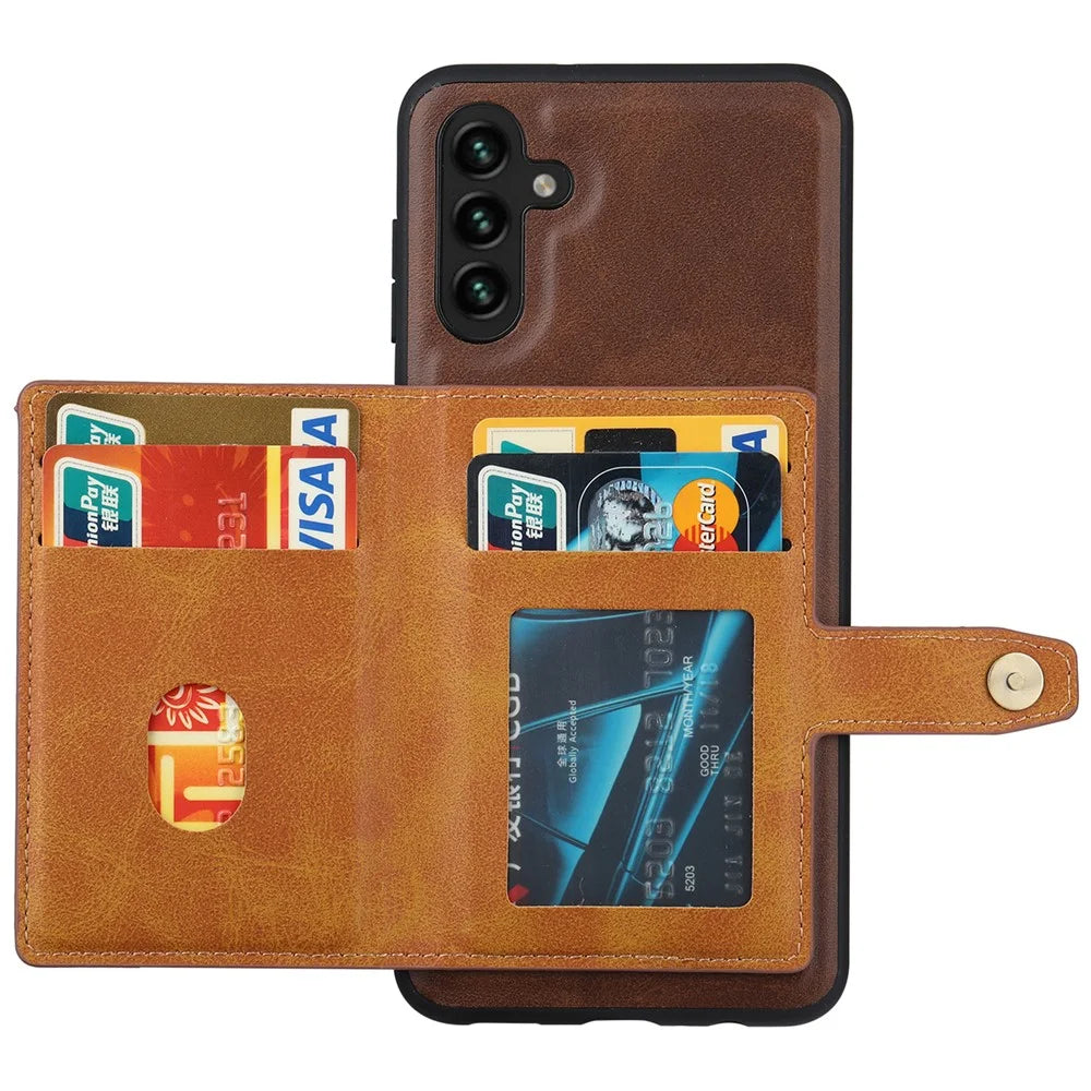 For Samsung Galaxy A25 5G (Global) (161.0 x 76.5 x 8.3mm) Case Card Holder Leather+TPU Phone Cover - Brown - 2