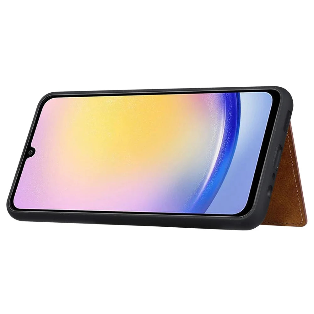 For Samsung Galaxy A25 5G (Global) (161.0 x 76.5 x 8.3mm) Case Card Holder Leather+TPU Phone Cover - Brown - 4
