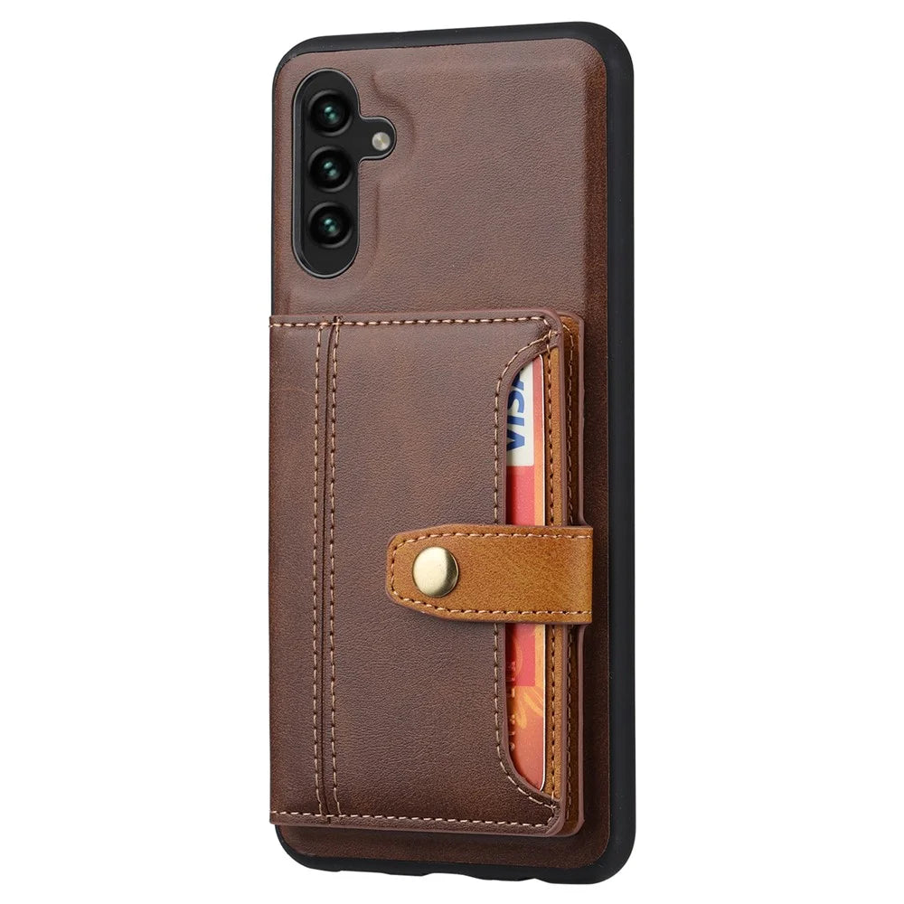For Samsung Galaxy A35 5G Case PU Leather+TPU Kickstand Cover with Card Slots - Brown - 1