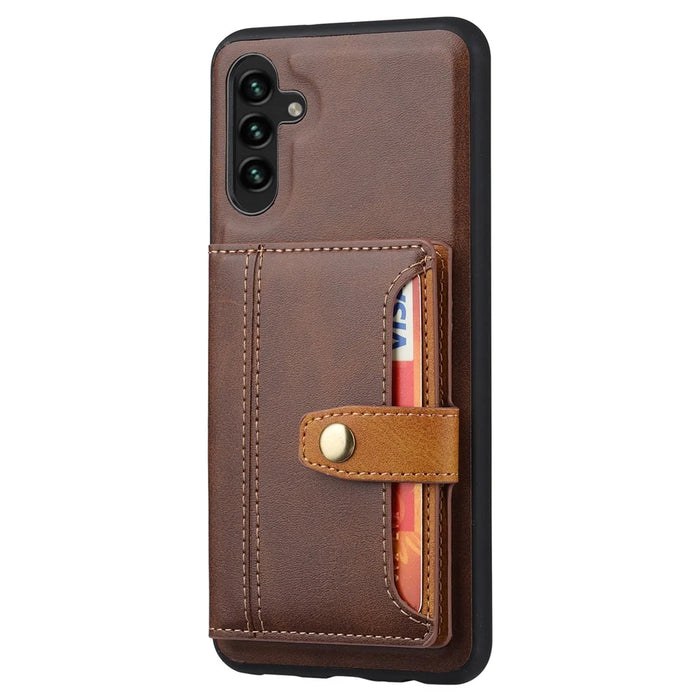 For Samsung Galaxy A35 5G Case PU Leather+TPU Kickstand Cover with Card Slots - Brown - 1
