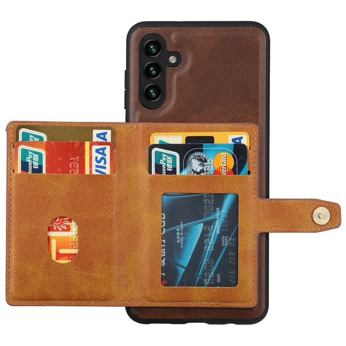 For Samsung Galaxy A35 5G Case PU Leather+TPU Kickstand Cover with Card Slots - Brown - 2