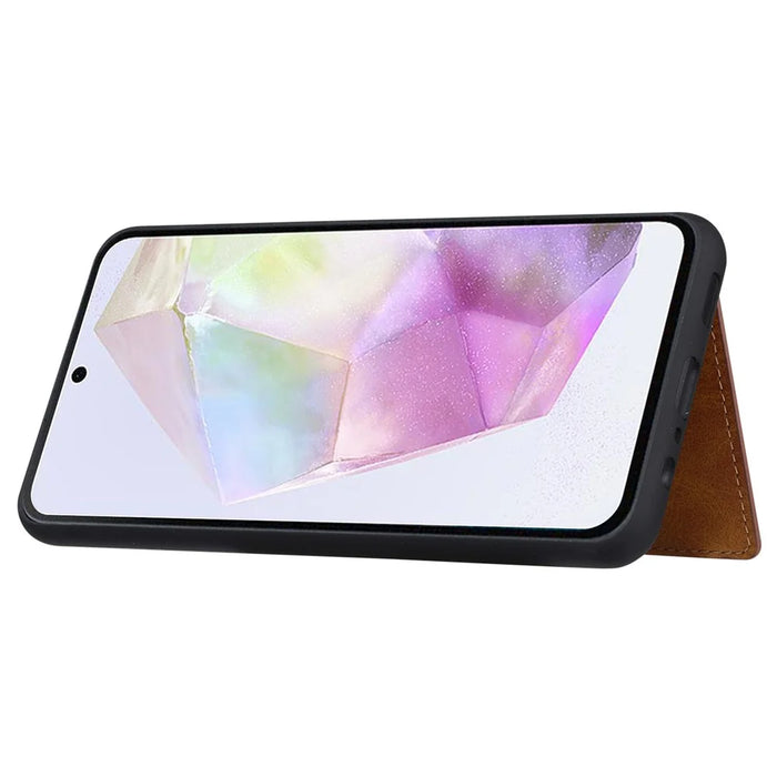 For Samsung Galaxy A35 5G Case PU Leather+TPU Kickstand Cover with Card Slots - Brown - 4