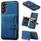 For Samsung Galaxy A35 5G Case RFID Blocking Wallet Leather Coated TPU Kickstand Cover - Navy Blue - 1