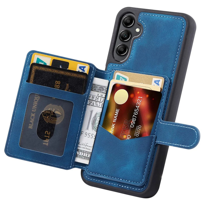 For Samsung Galaxy A35 5G Case RFID Blocking Wallet Leather Coated TPU Kickstand Cover - Navy Blue - 2