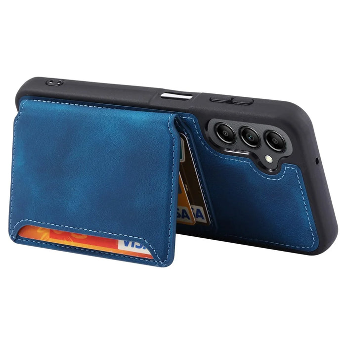 For Samsung Galaxy A35 5G Case RFID Blocking Wallet Leather Coated TPU Kickstand Cover - Navy Blue - 3