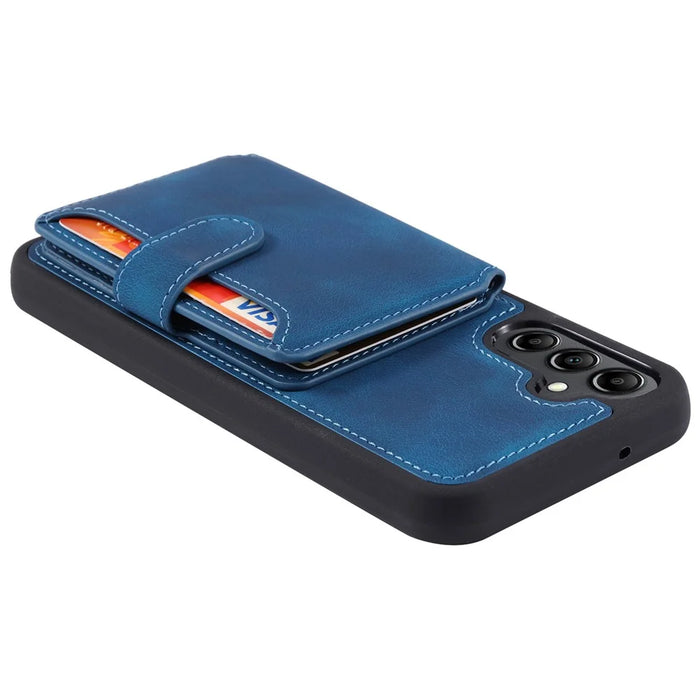 For Samsung Galaxy A35 5G Case RFID Blocking Wallet Leather Coated TPU Kickstand Cover - Navy Blue - 4