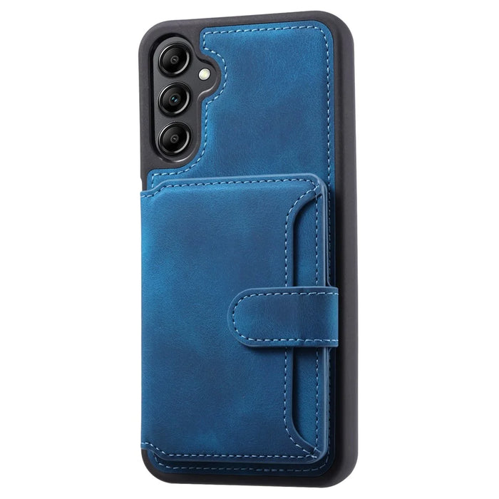 For Samsung Galaxy A35 5G Case RFID Blocking Wallet Leather Coated TPU Kickstand Cover - Navy Blue - 5