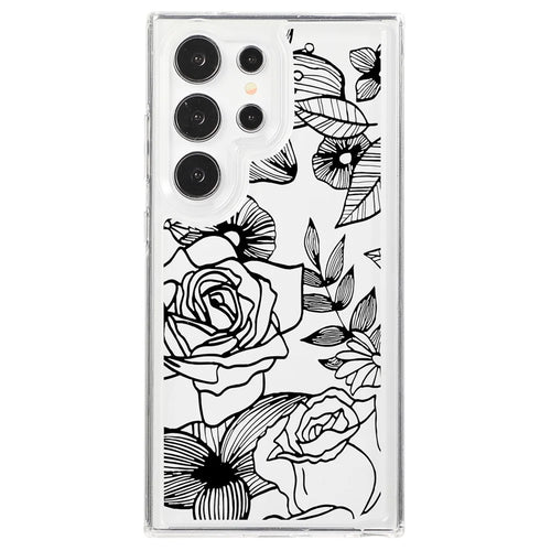 For Samsung Galaxy S24 Ultra Case Clear TPU Airbag Protection Flower Pattern Phone Cover - Black Rose - 1
