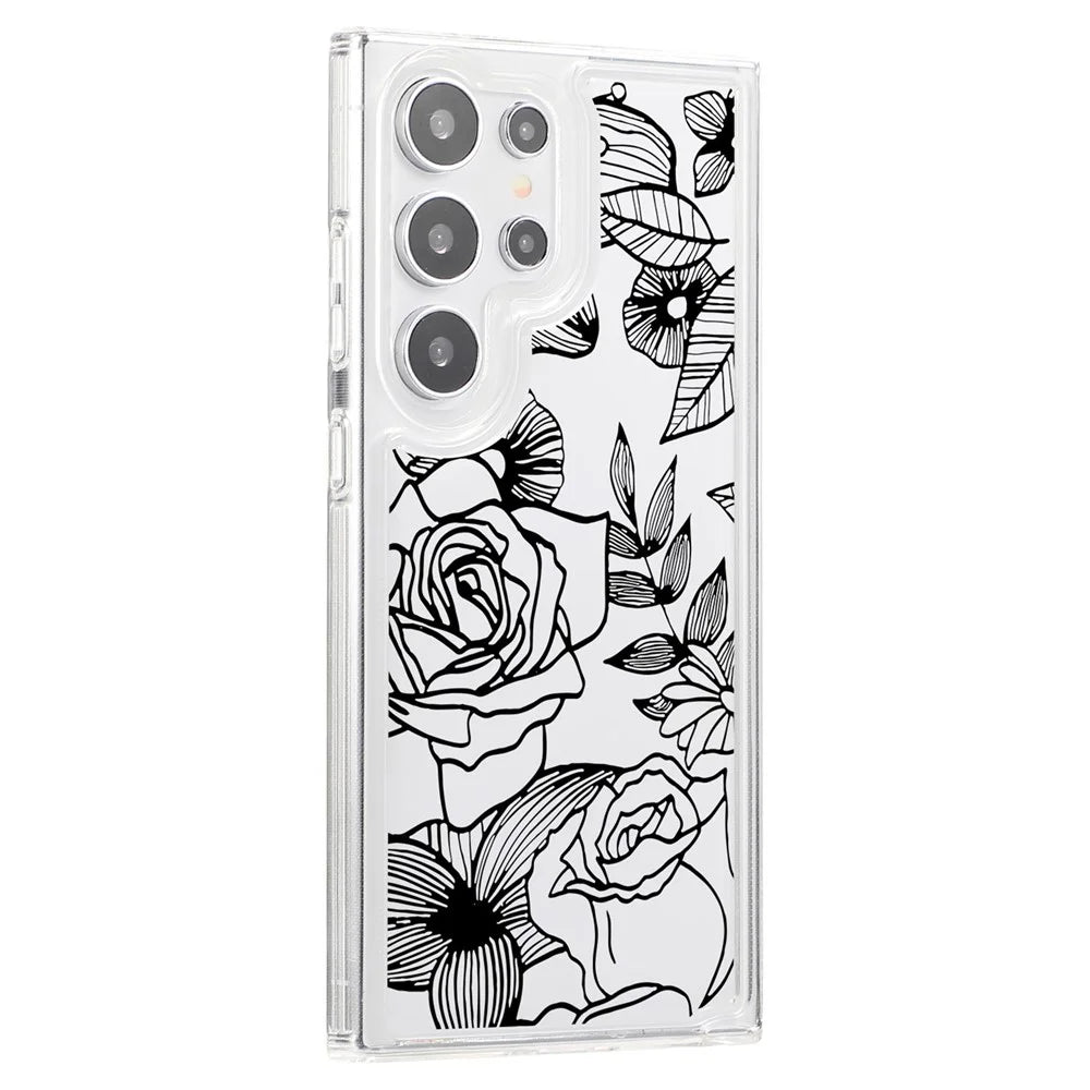 For Samsung Galaxy S24 Ultra Case Clear TPU Airbag Protection Flower Pattern Phone Cover - Black Rose - 2
