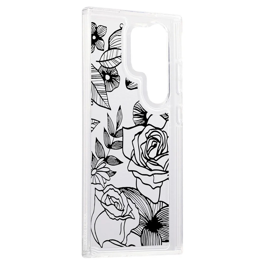 For Samsung Galaxy S24 Ultra Case Clear TPU Airbag Protection Flower Pattern Phone Cover - Black Rose - 3
