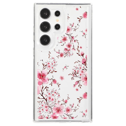 For Samsung Galaxy S23 Ultra Clear Case TPU Airbag Protection Back Phone Cover with Flower Pattern - Peach Blossom - 1