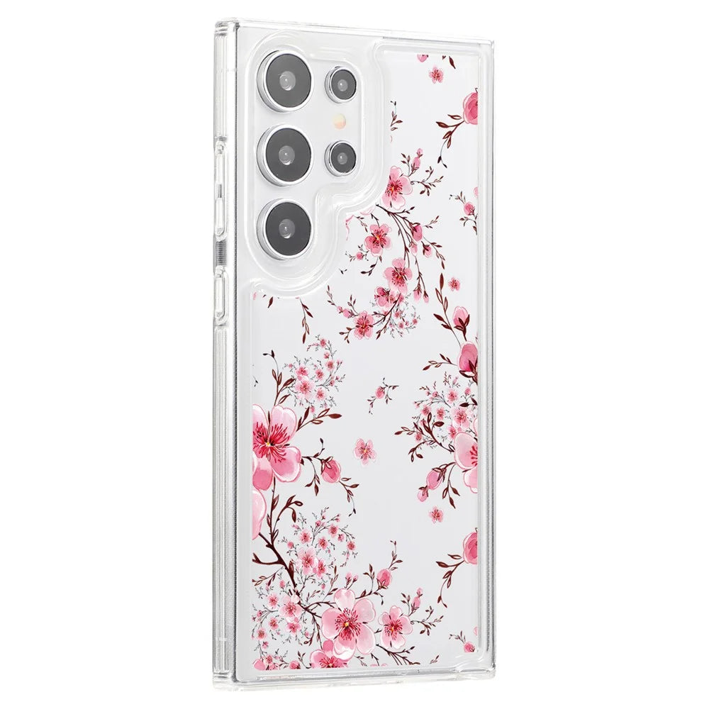 For Samsung Galaxy S23 Ultra Clear Case TPU Airbag Protection Back Phone Cover with Flower Pattern - Peach Blossom - 2