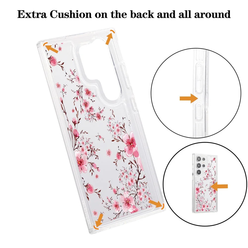 For Samsung Galaxy S23 Ultra Clear Case TPU Airbag Protection Back Phone Cover with Flower Pattern - Peach Blossom - 6