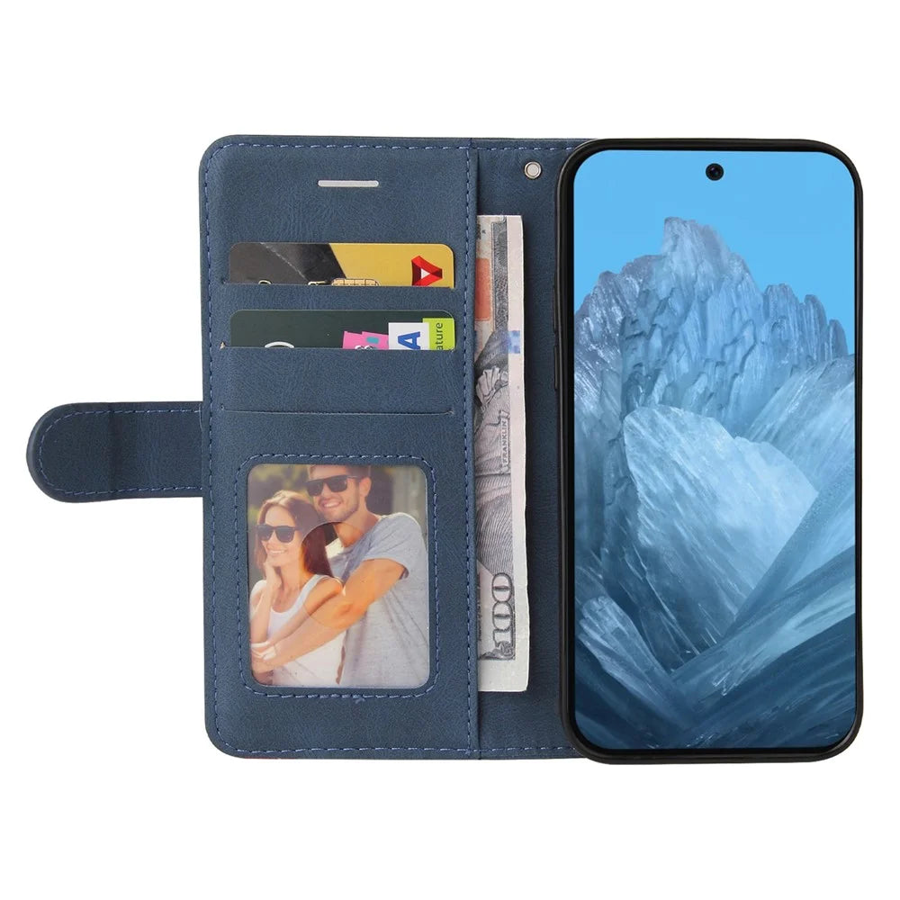 For Google Pixel 10 Pro / 10 / 9 Pro / 9 Leather Case Wallet Stand Color Splicing Phone Cover - Blue - 2
