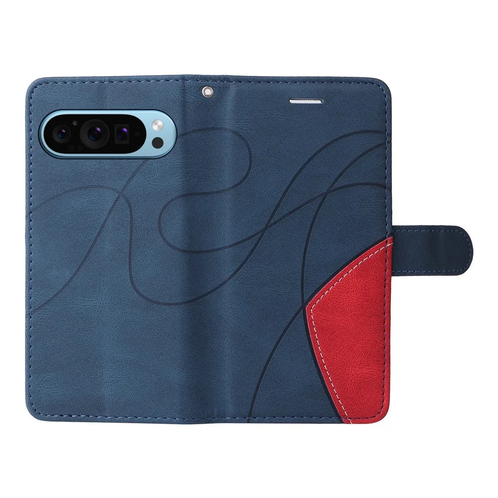 For Google Pixel 10 Pro / 10 / 9 Pro / 9 Leather Case Wallet Stand Color Splicing Phone Cover - Blue - 3