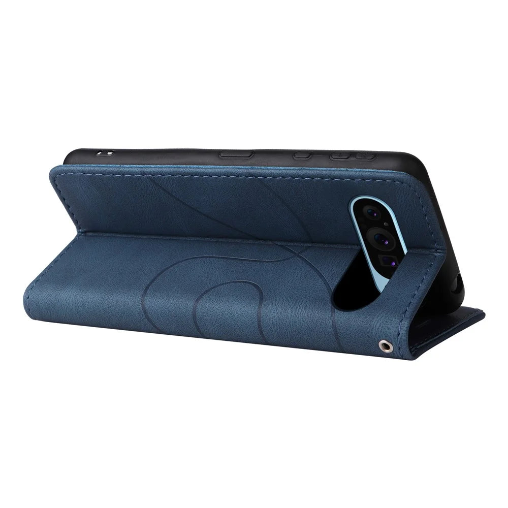 For Google Pixel 10 Pro / 10 / 9 Pro / 9 Leather Case Wallet Stand Color Splicing Phone Cover - Blue - 4