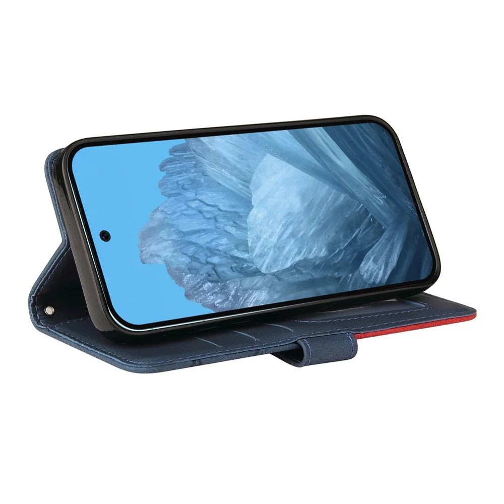 For Google Pixel 10 Pro / 10 / 9 Pro / 9 Leather Case Wallet Stand Color Splicing Phone Cover - Blue - 5
