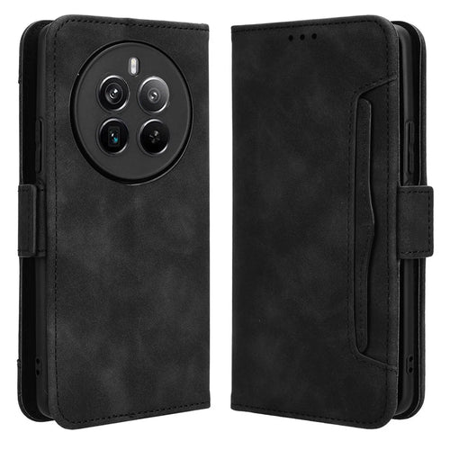 For Realme 12 4G / 12+ 5G / Narzo 70 Pro 5G / Narzo 70 5G / P1 5G / 13 4G Case PU Leather Stand Multiple Card Holders Phone Cover - Black - 1