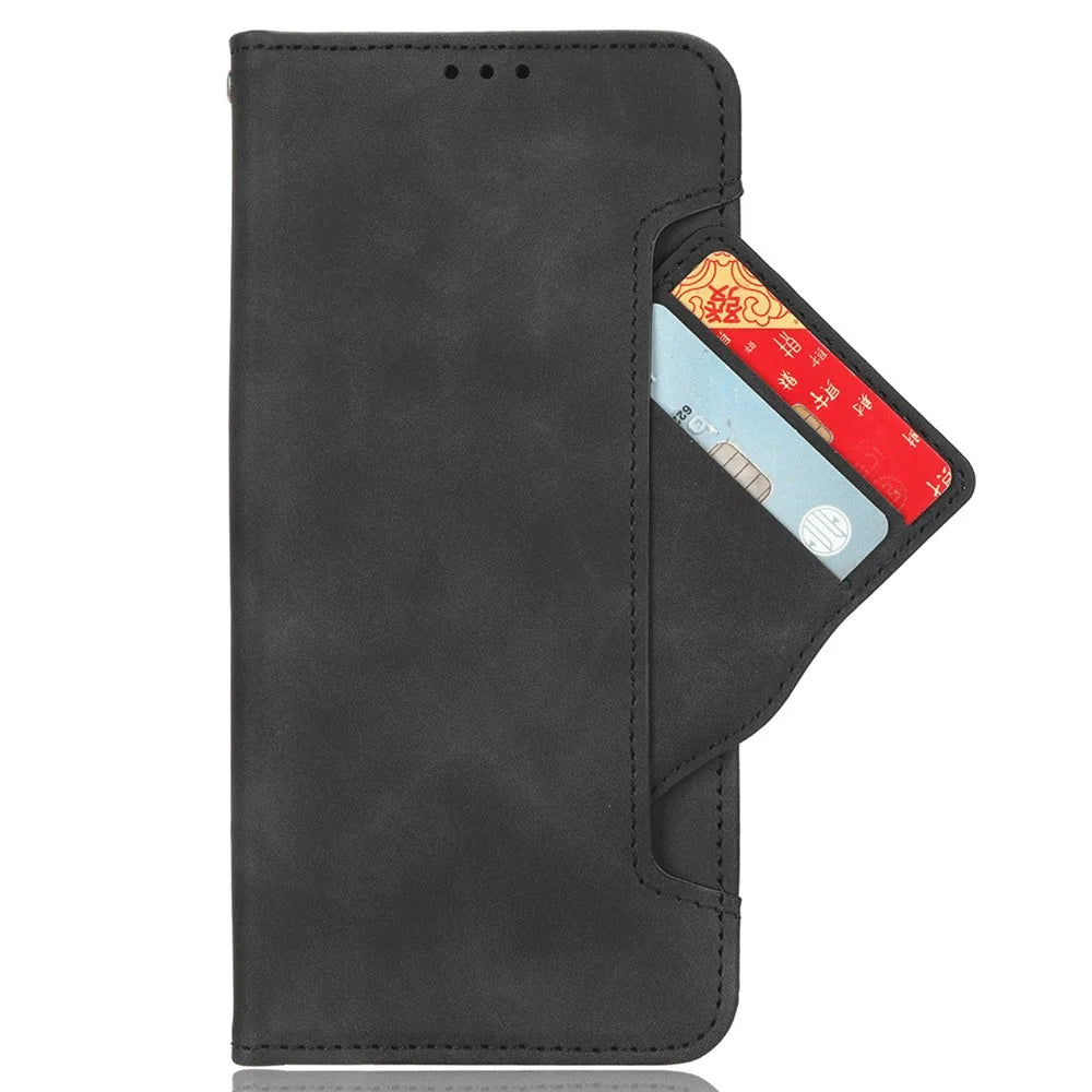 For Realme 12 4G / 12+ 5G / Narzo 70 Pro 5G / Narzo 70 5G / P1 5G / 13 4G Case PU Leather Stand Multiple Card Holders Phone Cover - Black - 2