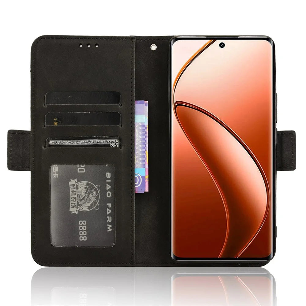 For Realme 12 4G / 12+ 5G / Narzo 70 Pro 5G / Narzo 70 5G / P1 5G / 13 4G Case PU Leather Stand Multiple Card Holders Phone Cover - Black - 3