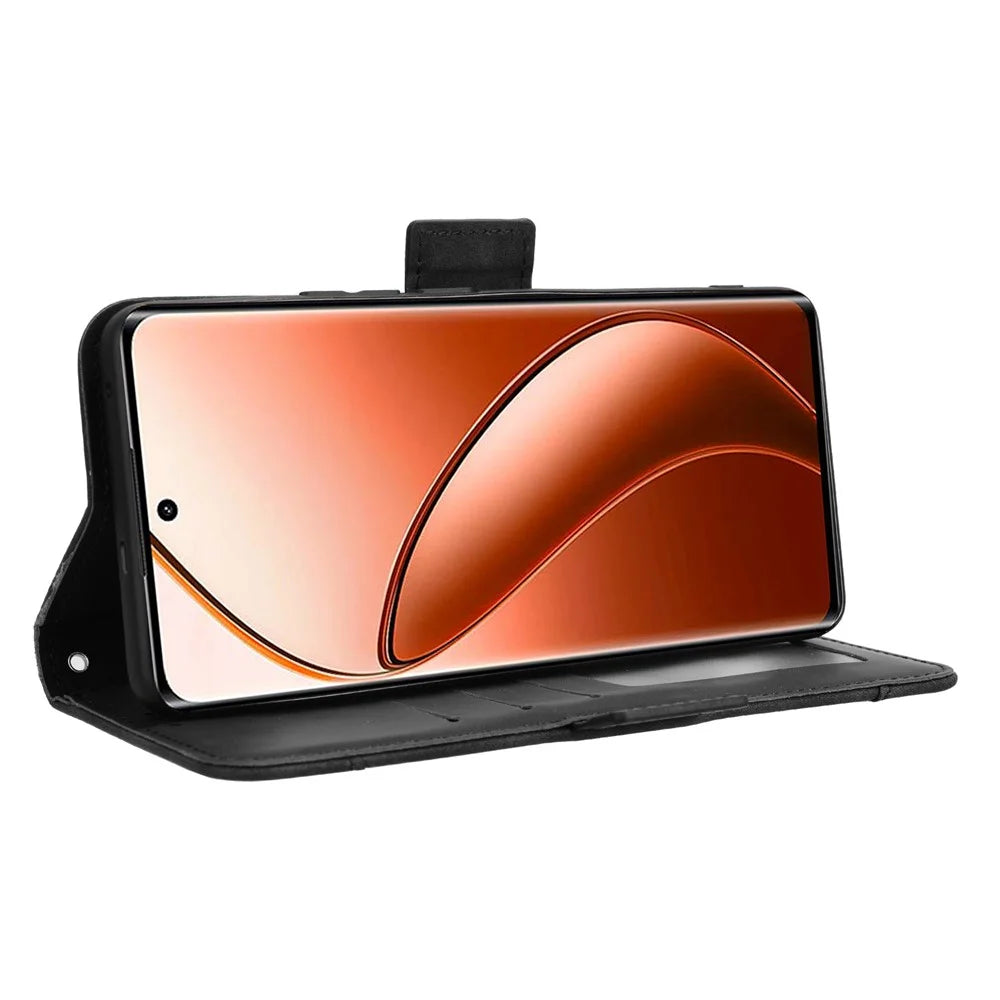 For Realme 12 4G / 12+ 5G / Narzo 70 Pro 5G / Narzo 70 5G / P1 5G / 13 4G Case PU Leather Stand Multiple Card Holders Phone Cover - Black - 4