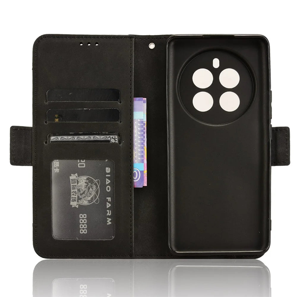 For Realme 12 4G / 12+ 5G / Narzo 70 Pro 5G / Narzo 70 5G / P1 5G / 13 4G Case PU Leather Stand Multiple Card Holders Phone Cover - Black - 5