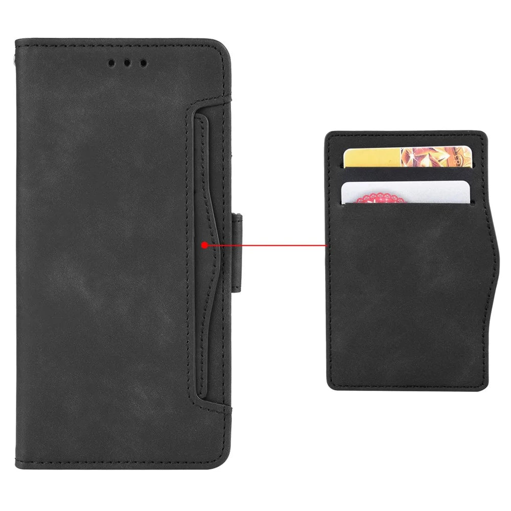 For Realme 12 4G / 12+ 5G / Narzo 70 Pro 5G / Narzo 70 5G / P1 5G / 13 4G Case PU Leather Stand Multiple Card Holders Phone Cover - Black - 6