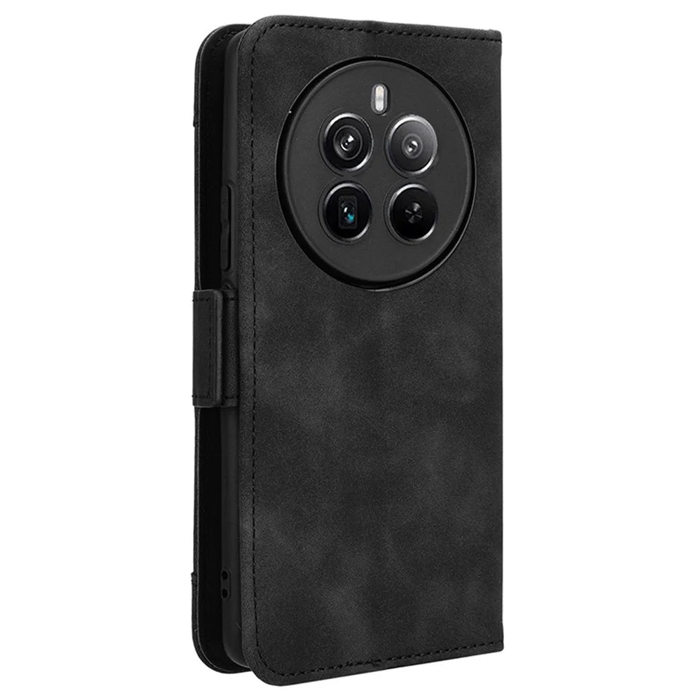 For Realme 12 4G / 12+ 5G / Narzo 70 Pro 5G / Narzo 70 5G / P1 5G / 13 4G Case PU Leather Stand Multiple Card Holders Phone Cover - Black - 7