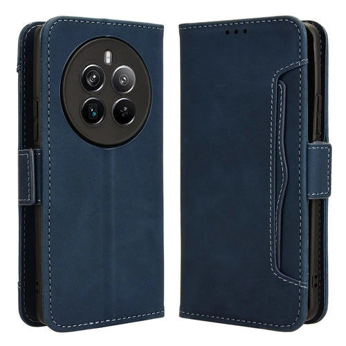 For Realme 12 Pro 5G / 12 Pro+ 5G Case PU Leather Stand Multiple Card Holders Phone Cover - Blue - 1