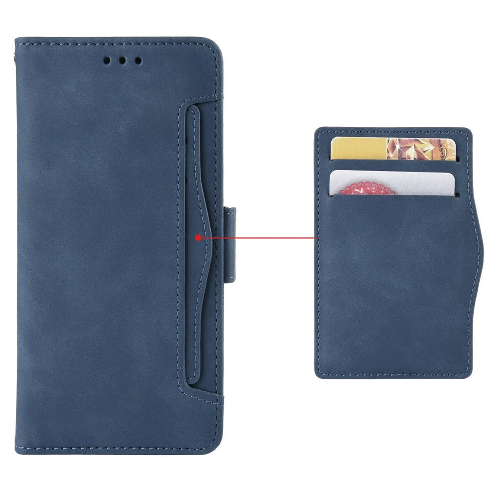 For Realme 12 Pro 5G / 12 Pro+ 5G Case PU Leather Stand Multiple Card Holders Phone Cover - Blue - 6