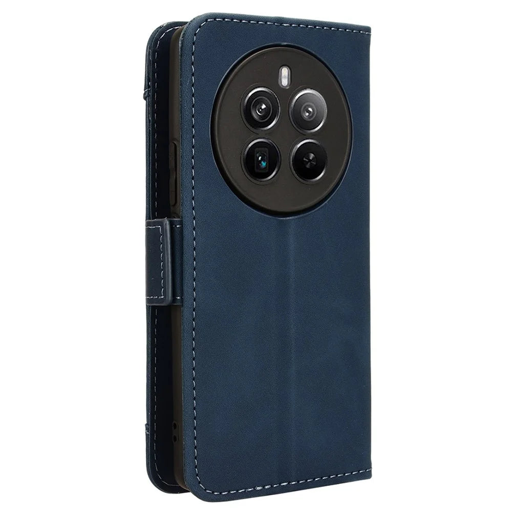 For Realme 12 Pro 5G / 12 Pro+ 5G Case PU Leather Stand Multiple Card Holders Phone Cover - Blue - 7