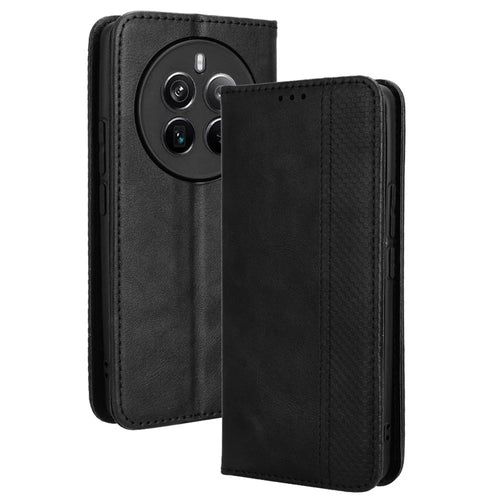 For Realme 12 4G / 12+ 5G / Narzo 70 Pro 5G / Narzo 70 5G / P1 5G / 13 4G Wallet Case Viewing Stand Leather Retro Texture Phone Cover - Black - 1
