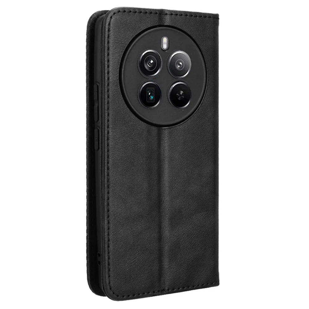 For Realme 12 4G / 12+ 5G / Narzo 70 Pro 5G / Narzo 70 5G / P1 5G / 13 4G Wallet Case Viewing Stand Leather Retro Texture Phone Cover - Black - 7