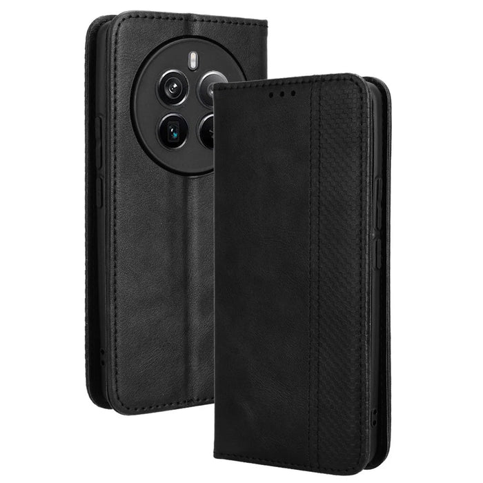 For Realme 12 Pro 5G / 12 Pro+ 5G Case Shockproof TPU Shell Leather Retro Texture Phone Cover - Black - 1