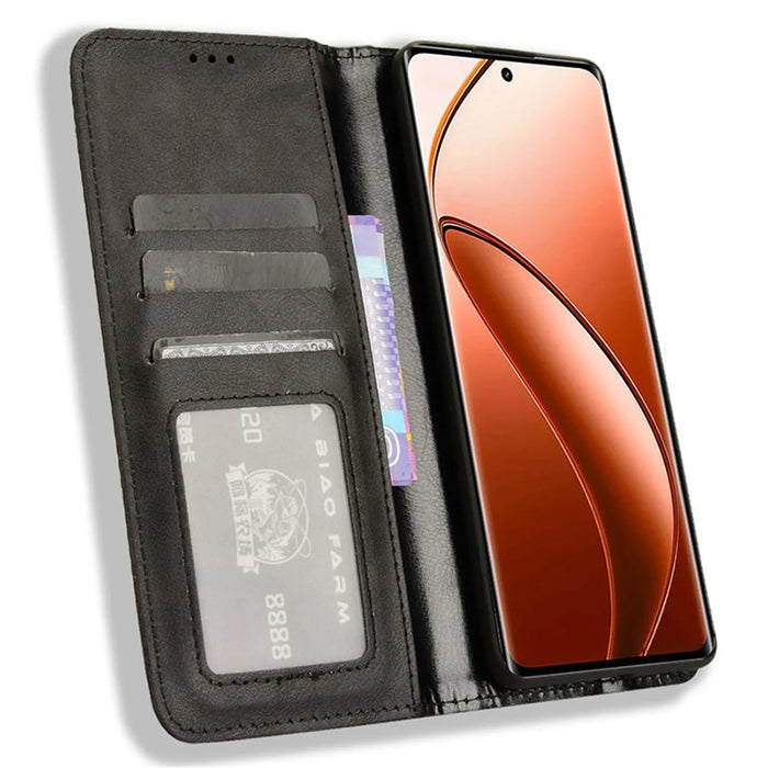 For Realme 12 Pro 5G / 12 Pro+ 5G Case Shockproof TPU Shell Leather Retro Texture Phone Cover - Black - 2