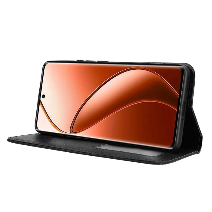 For Realme 12 Pro 5G / 12 Pro+ 5G Case Shockproof TPU Shell Leather Retro Texture Phone Cover - Black - 3