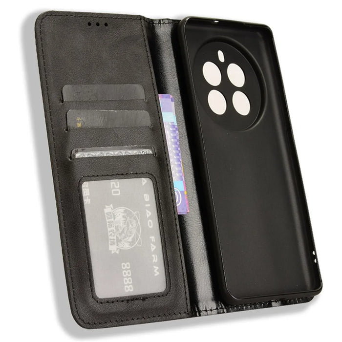 For Realme 12 Pro 5G / 12 Pro+ 5G Case Shockproof TPU Shell Leather Retro Texture Phone Cover - Black - 5